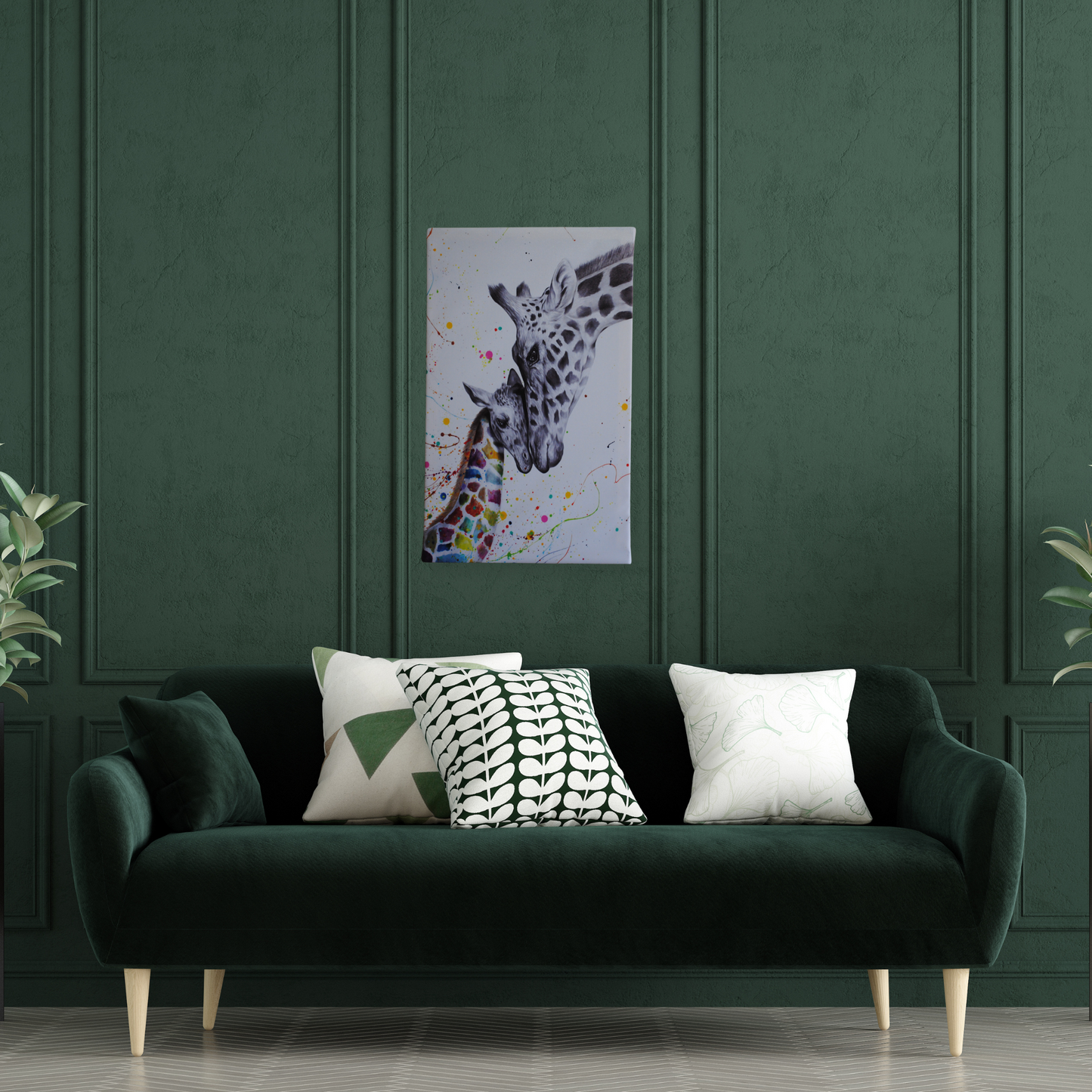 Mother Giraffe and Her Calf Canvas