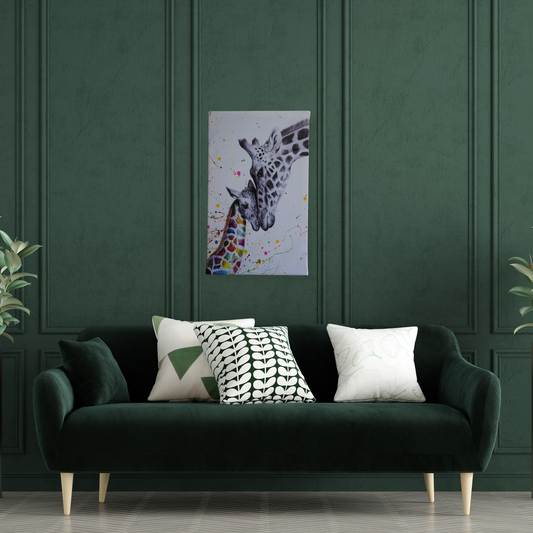Mother Giraffe and Her Calf Canvas